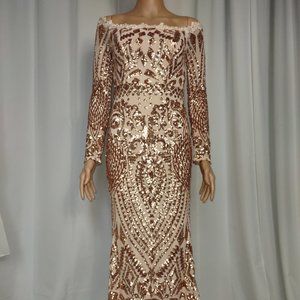 Fashion Nova pink sequined floor length dress size S